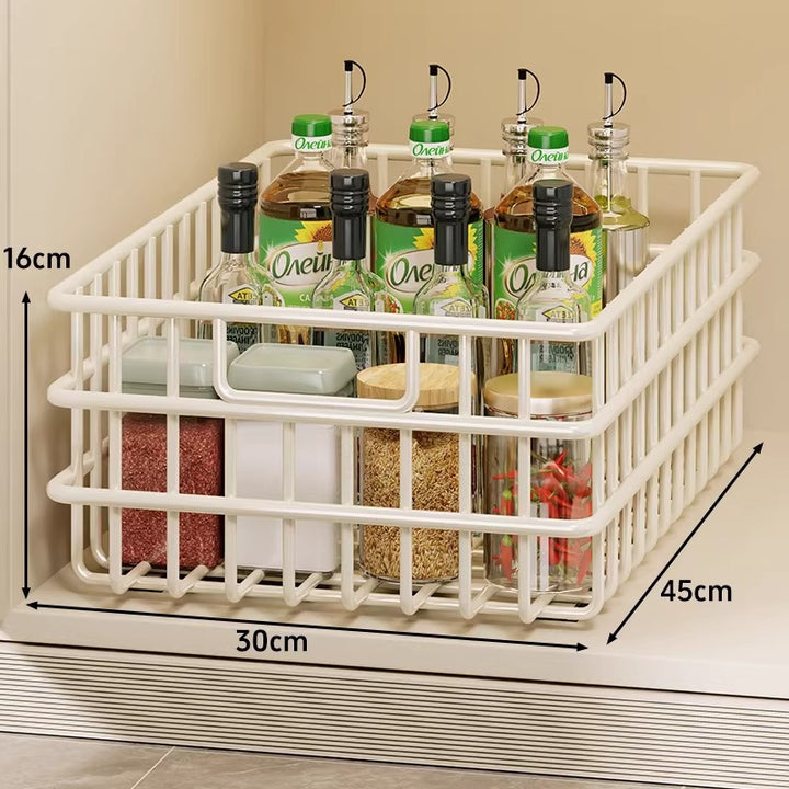 Stackable Metal Grid Pantry Storage Basket with Open Ventilated Frame and Integrated Carry Lip