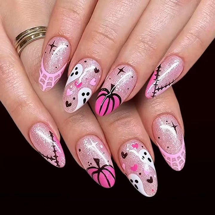 Nail art set with creative Halloween design and glitter Kalsten