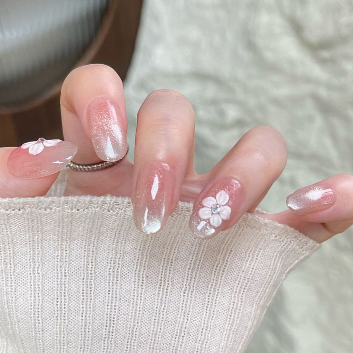Decorative Press-On Nail Extensions with Floral Design Kalsten