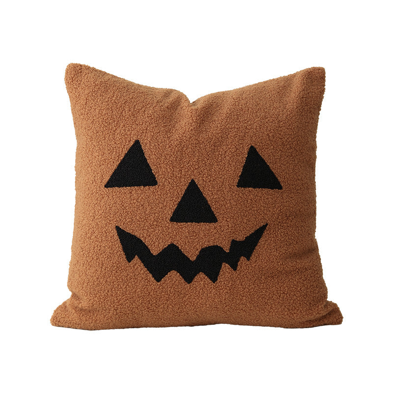 Square Decorative Pillow with Embroidered Halloween Ghost and Boucle Surface Kalsten