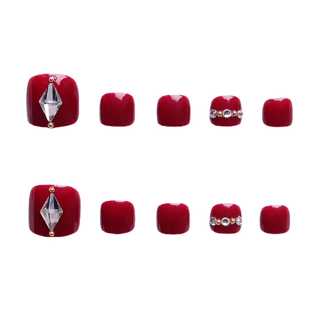 Elegant Rhinestone-Embellished Press-On Toenail Art