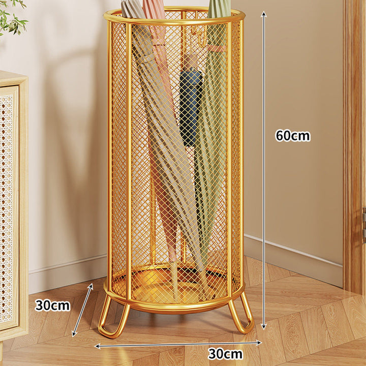 Cylindrical Mesh Umbrella Stand with Elevated Legs and Drain Tray