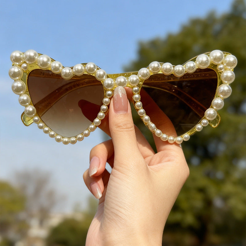 Decorative Pearl-Embellished Cat-Eye Sunglasses Kalsten