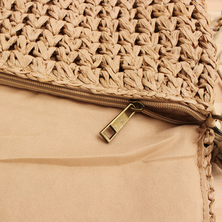 Braided Natural Material Handbag with Playful Fringes Kalsten
