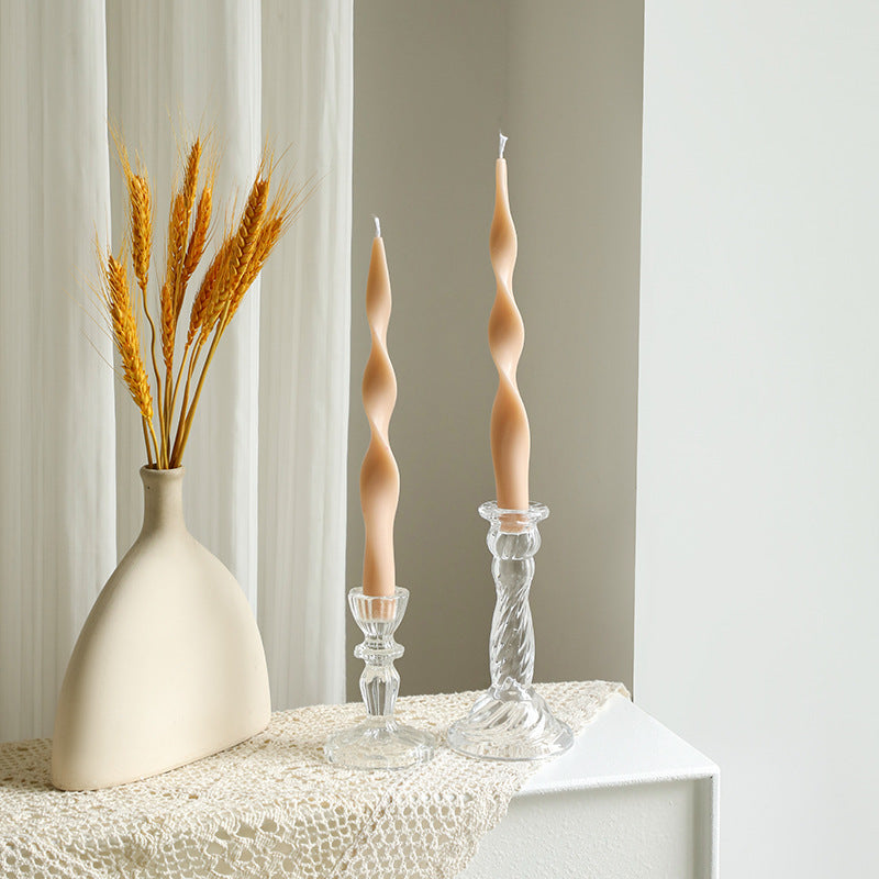 Hand-Poured Sculptural Wave Taper Candle Set with Crystal Glass Holders