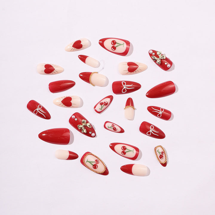 Creative Nail Art Set with Elegant Heart and Bow Designs Kalsten