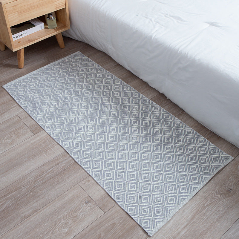 Flat-woven runner rug with check pattern and decorative border stripe Kalsten