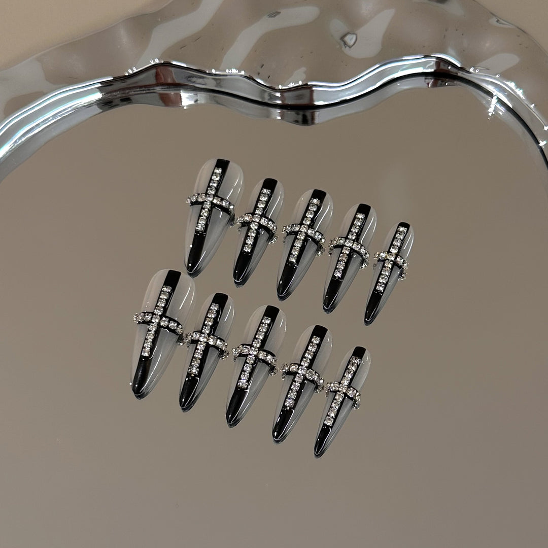 Elegant Cross-Embellished Press-On Nail Set