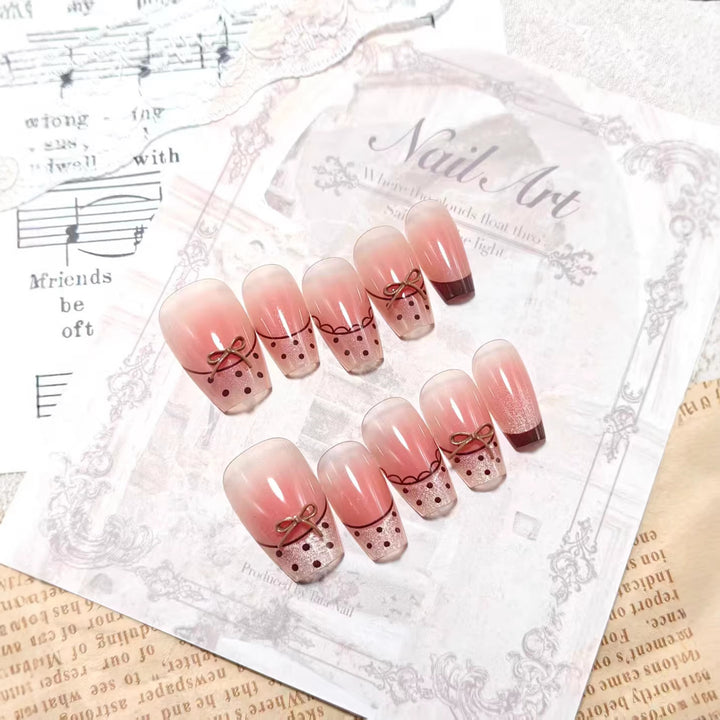 Acrylic Nail Set with Elegant Bow Design Kalsten