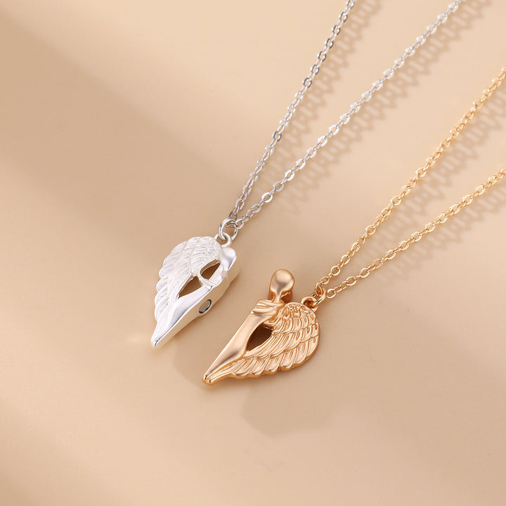 Dual-Tone Angel Wing Heart Pendant Necklace Kalsten