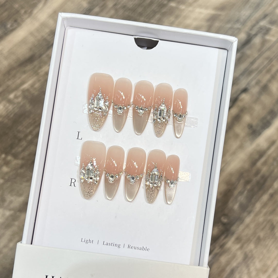 Decorative Handmade Press-On Nails with Elegant Rhinestones Kalsten