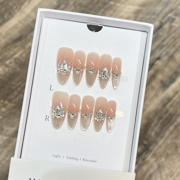 Decorative Handmade Press-On Nails with Elegant Rhinestones Kalsten
