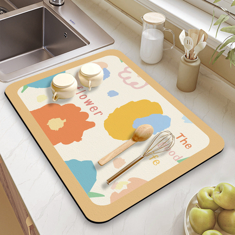 Floral-Themed Kitchen Counter Mat