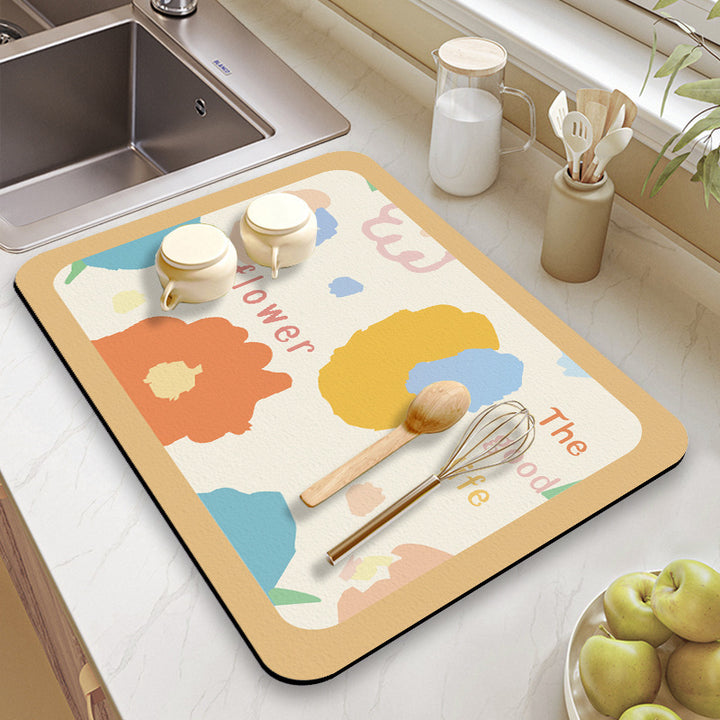 Floral-Themed Kitchen Counter Mat
