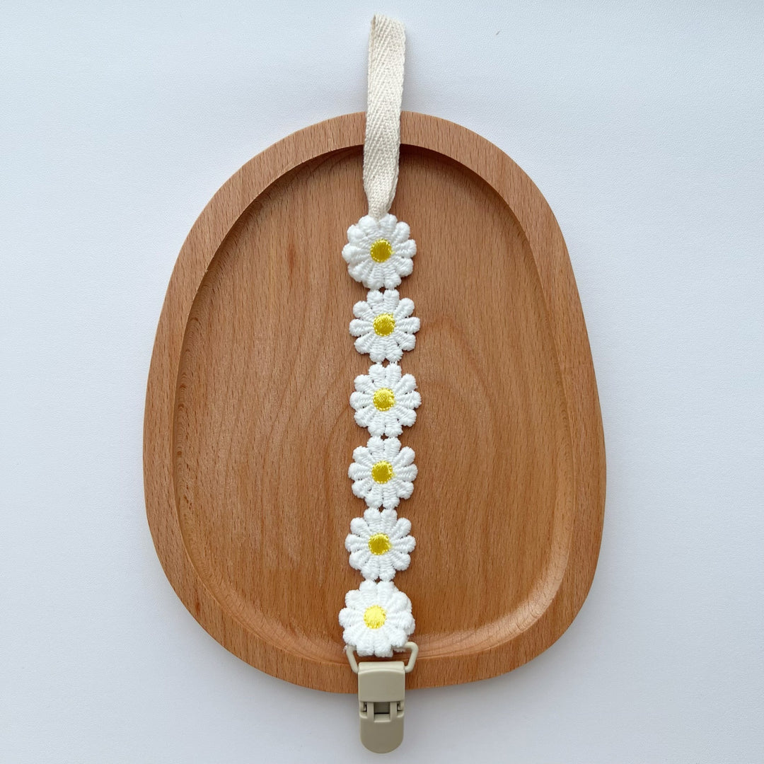 Embroidered Daisy Cotton Pacifier Leash with Safety Clip