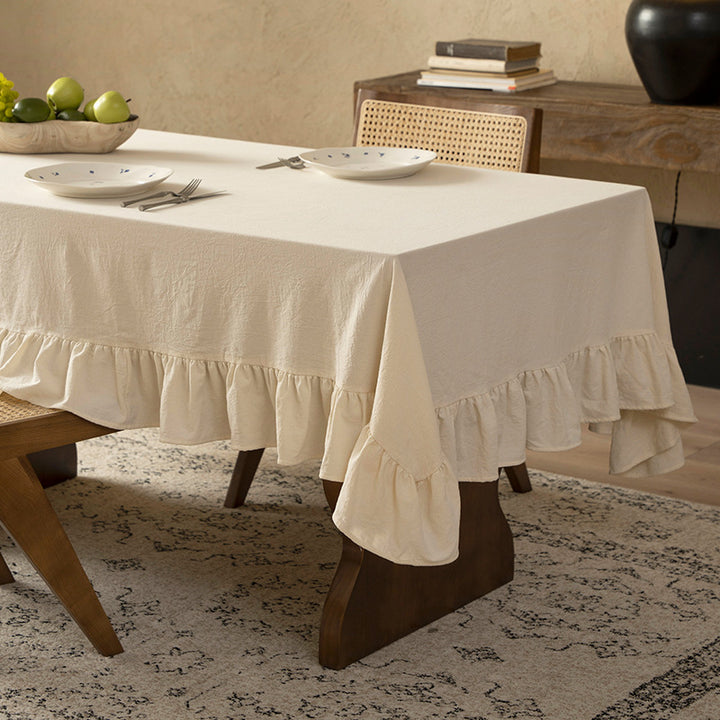 Tablecloth Kalsten - Cotton blend with frill edge and light linen look