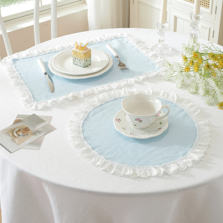Gingham Lace Trim Table Mat