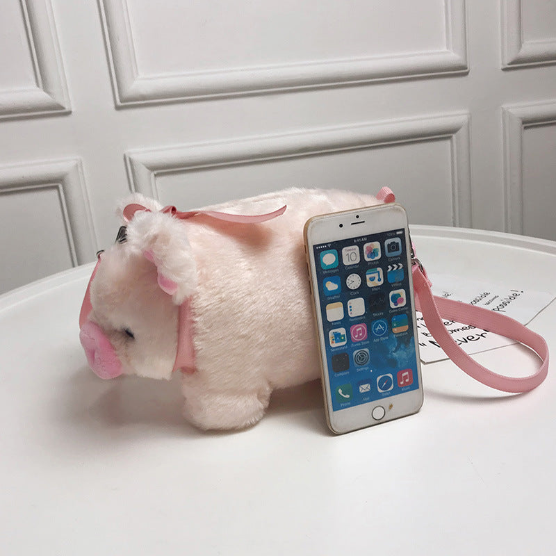 Plush Pig-Themed Crossbody Bag