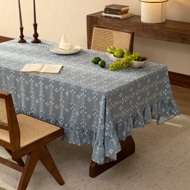Rectangular cotton blend tablecloth with ruffle and fine jacquard pattern Kalsten