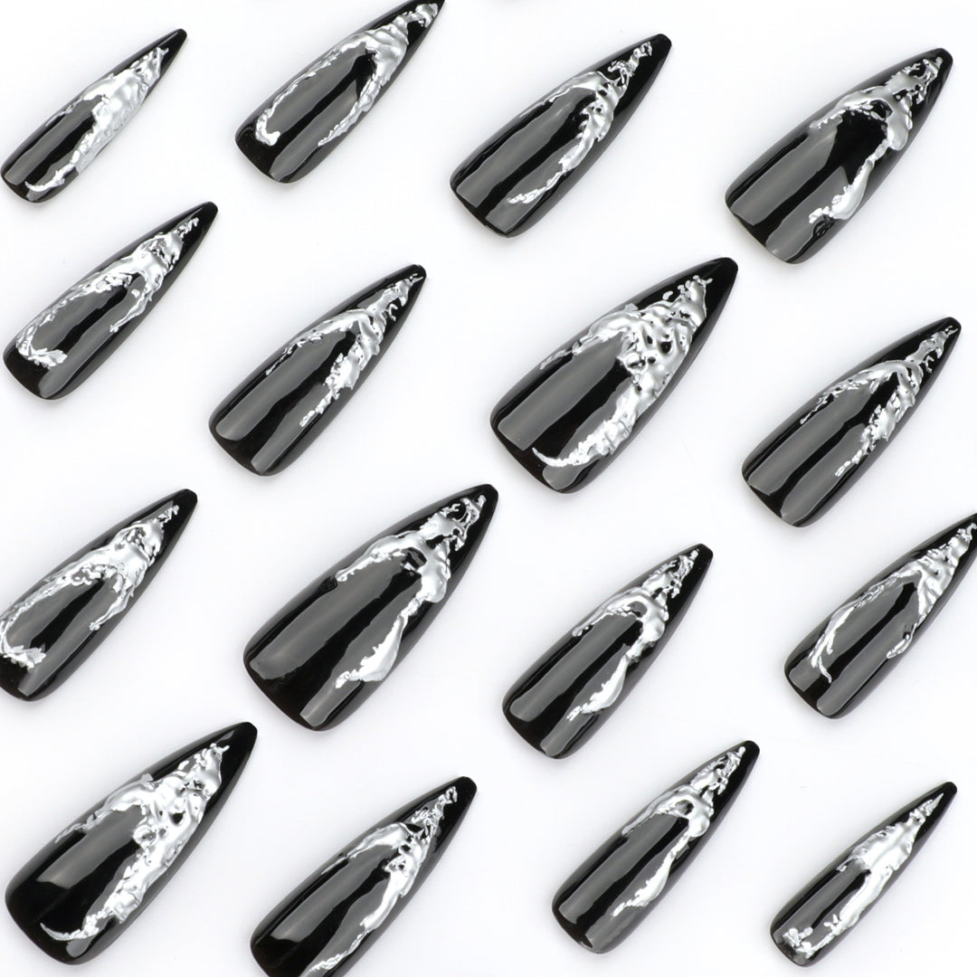 Artistic stiletto nails with modern metal effect Kalsten