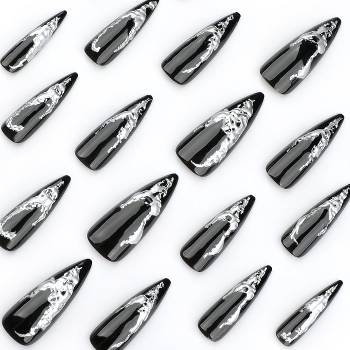 Artistic stiletto nails with modern metal effect Kalsten