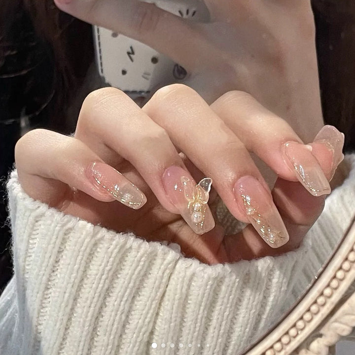 Artificial nails with elegant bows and pearl decorations Kalsten