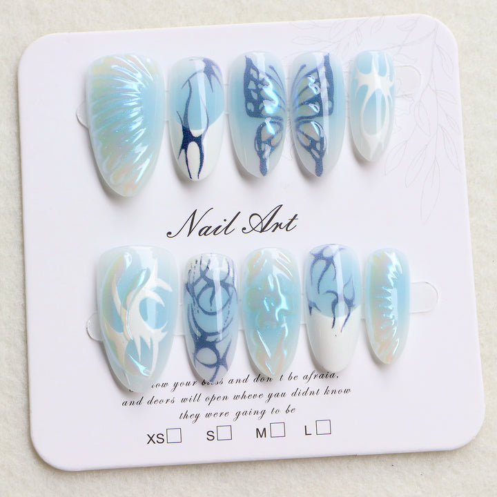 Decorative Press-On Nail Art Set with Oceanic Designs Kalsten