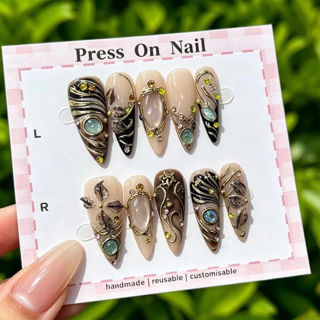 Artistic Cherry-Inspired Press-On Nails