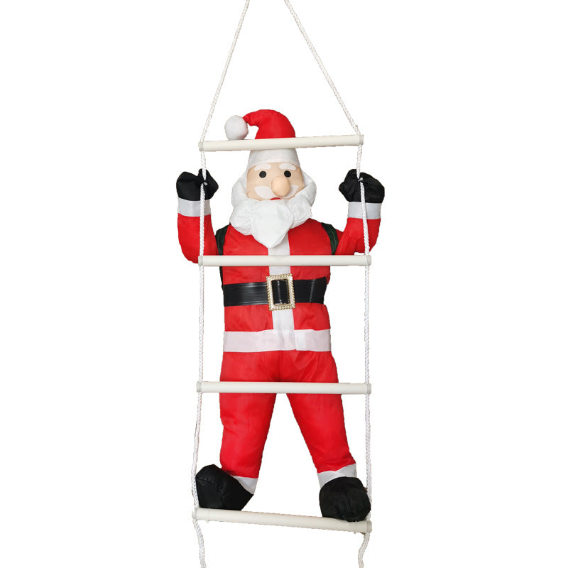 Inflatable Santa Claus figure on ladder