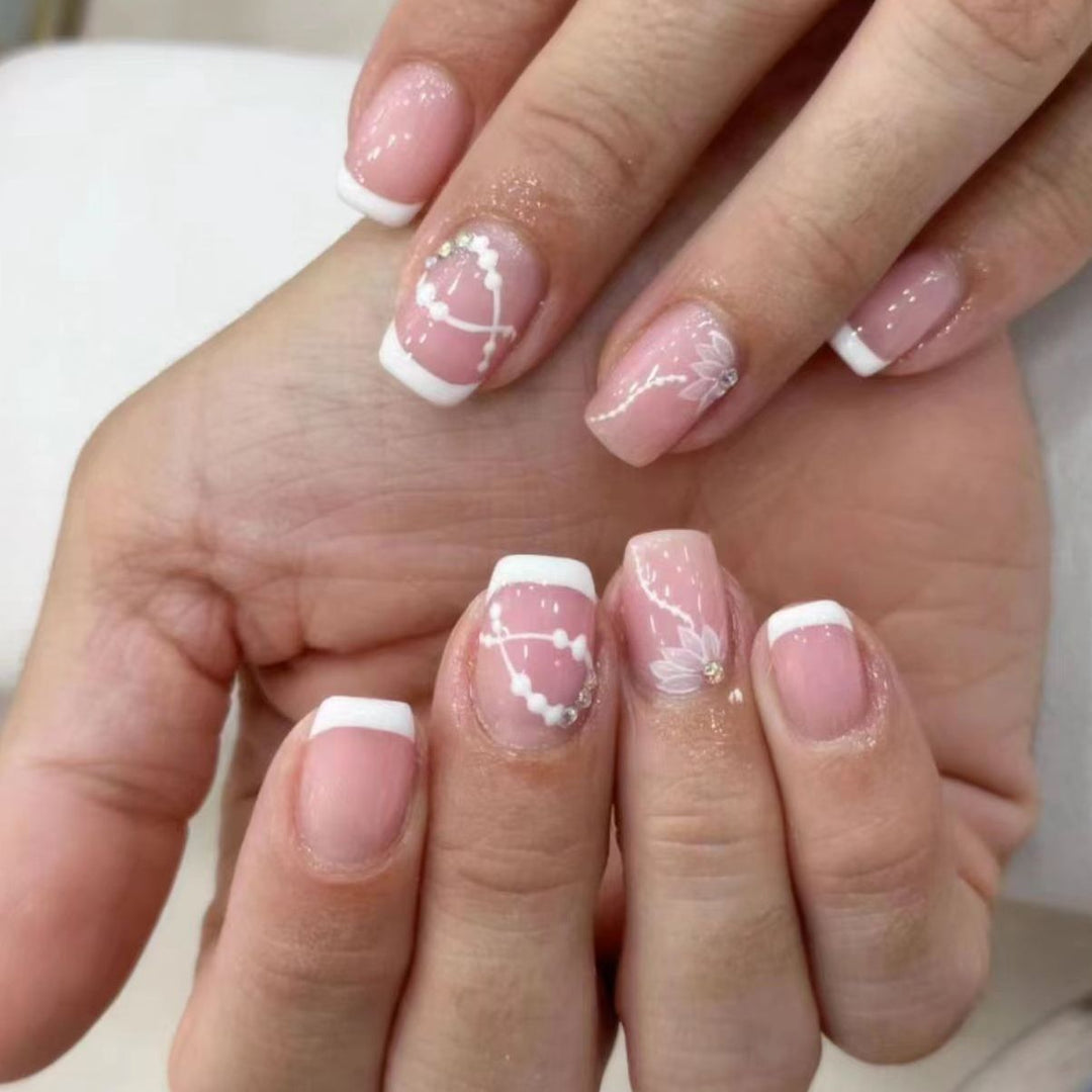 Elegant French Tip Floral Nail Art