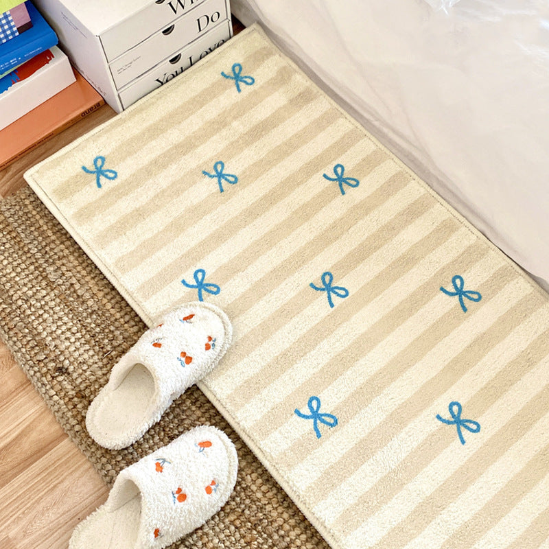 Soft Striped Bath Mat with Bow Design