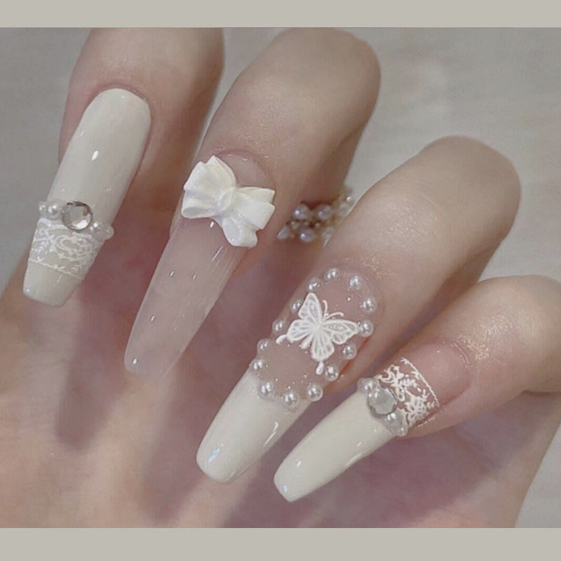 Elegant Decorative Press-On Nail Art Set with Butterfly Accents