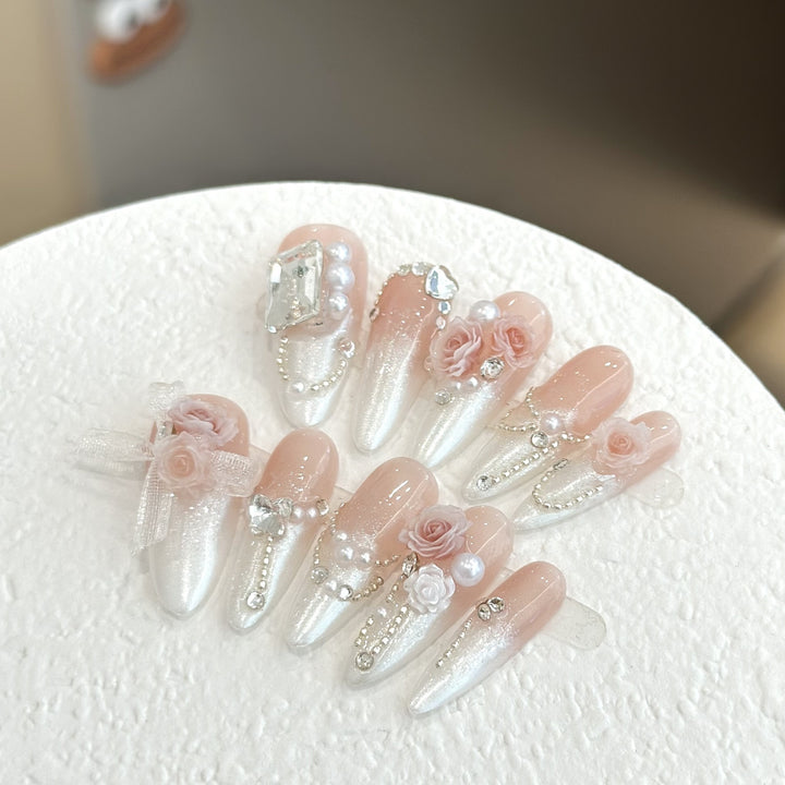 Luxurious Floral-Embellished Press-On Nail Set