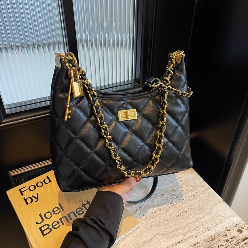 Quilted Chain-Detail Shoulder Bag Kalsten