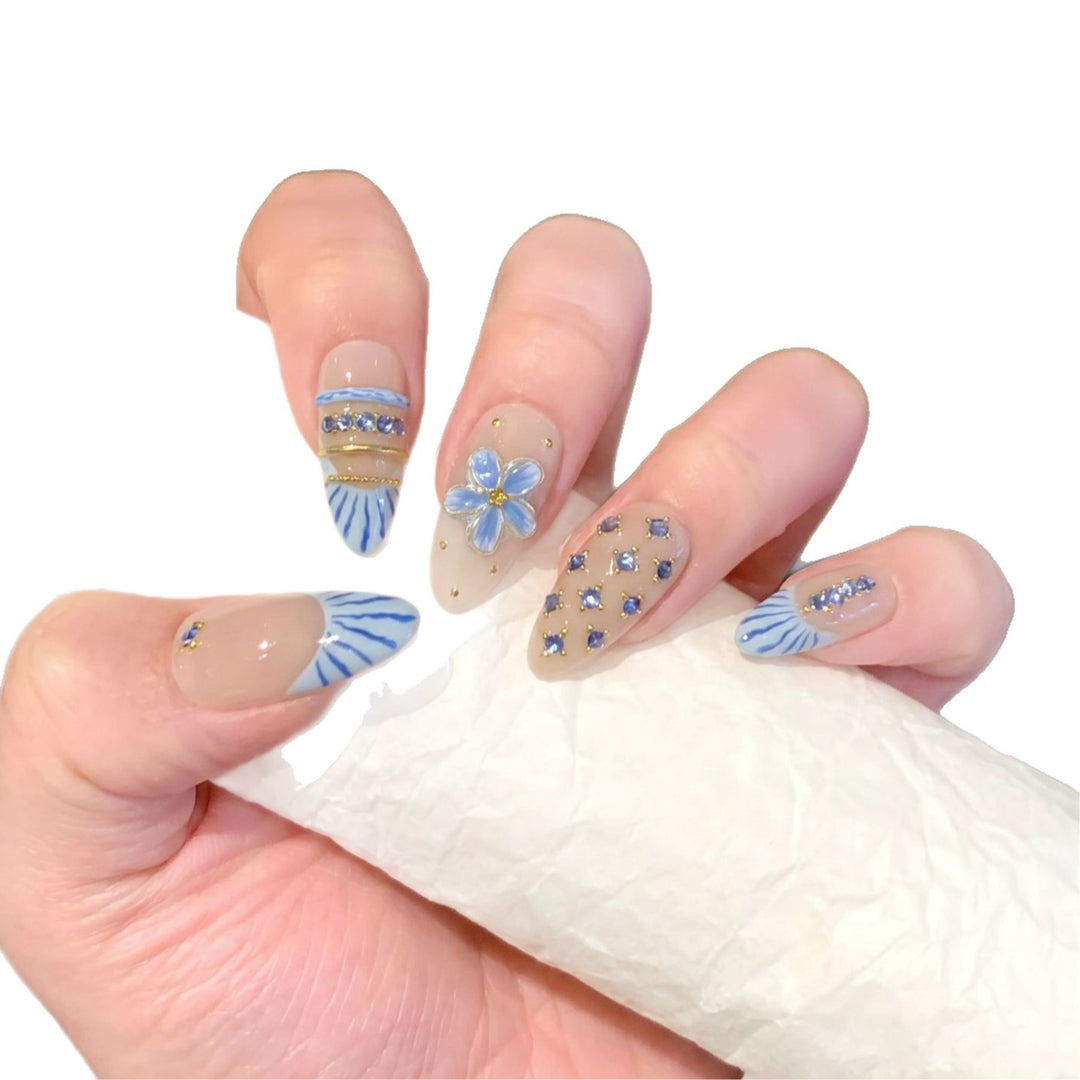 Decorative Nail Art Set with Floral and Gemstone Accents Kalsten