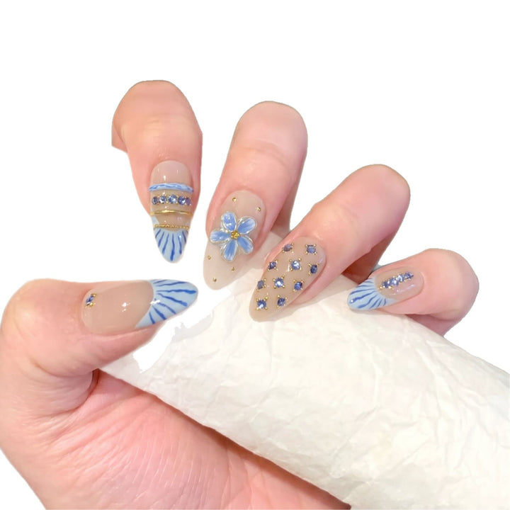 Decorative Nail Art Set with Floral and Gemstone Accents Kalsten