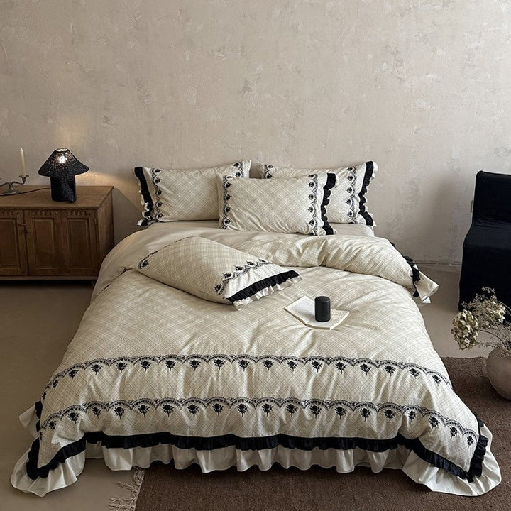 Luxurious bedding set with ruffles and fine embroidery