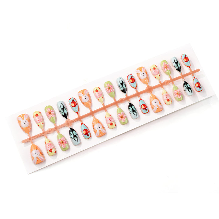 Whimsical Bunny and Floral Press-On Nail Art Set