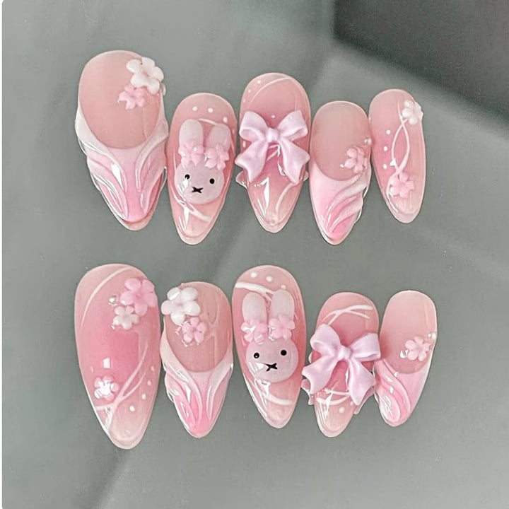 Artistic Floral and Star-Embellished Press-On Nail Set Kalsten