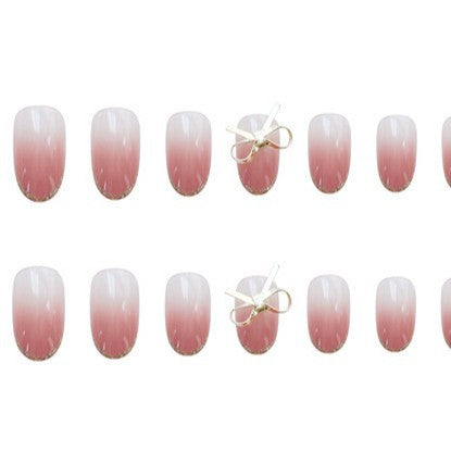 Elegant Press-On Nail Set with Decorative Bow
