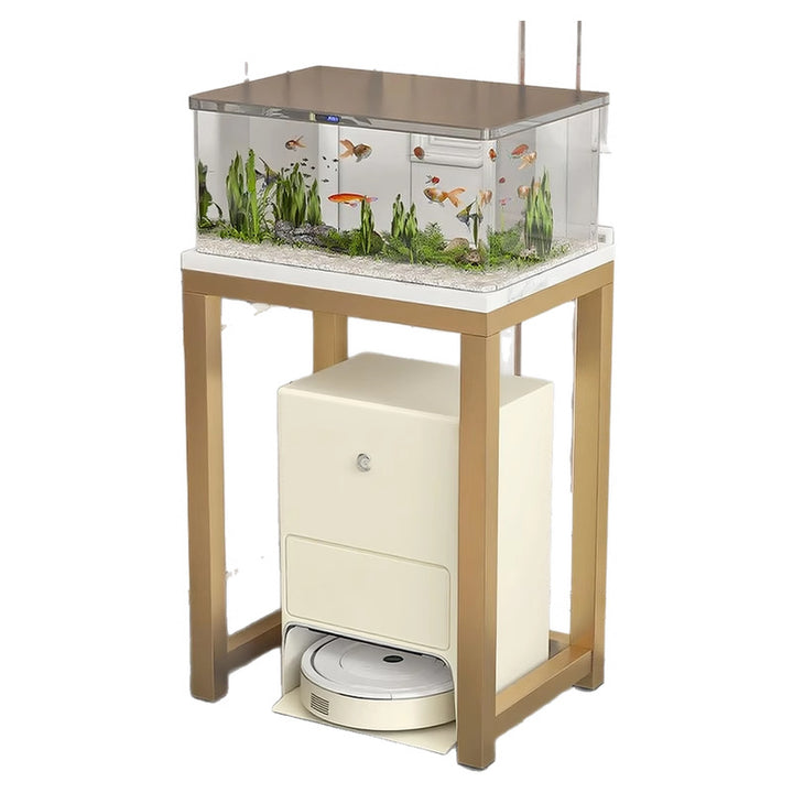 Marble Top Gold Metal Console Stand for Robot Vacuum Dock and Entryway Organizer