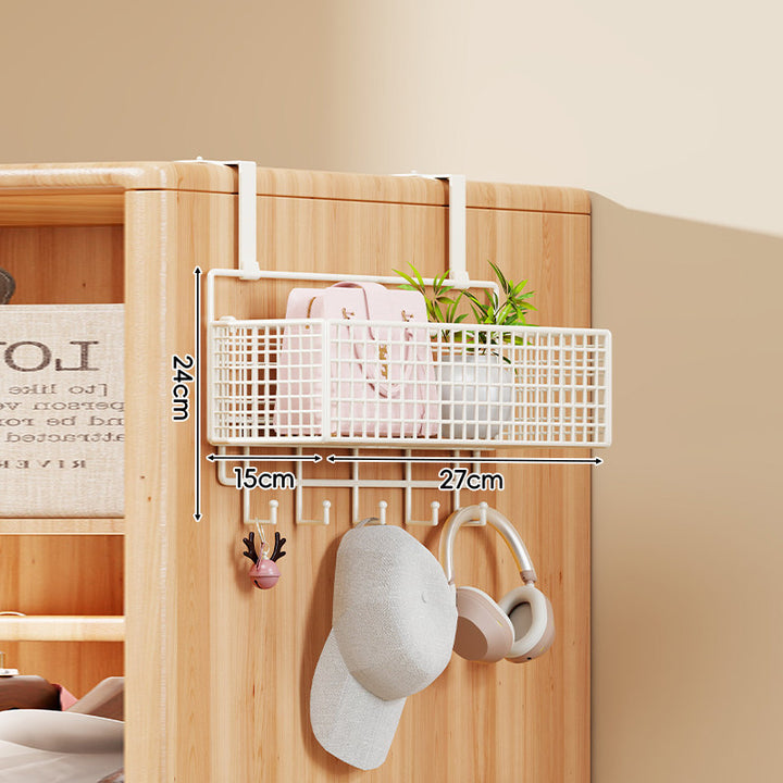 Over-Door Four-Tier Metal Mesh Hanging Storage Organizer with Integrated Hooks