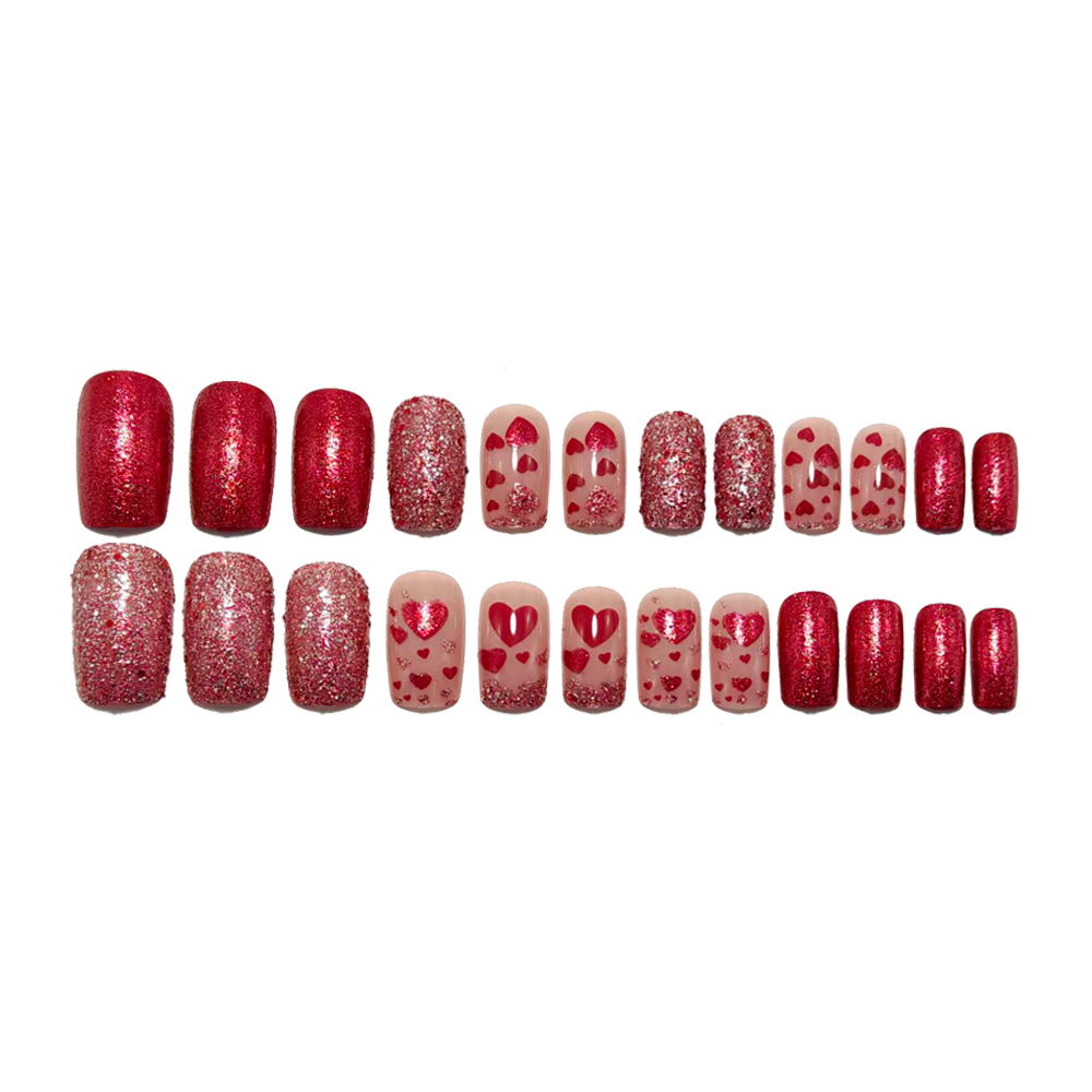 Artificial nails with heart design and glitter Kalsten