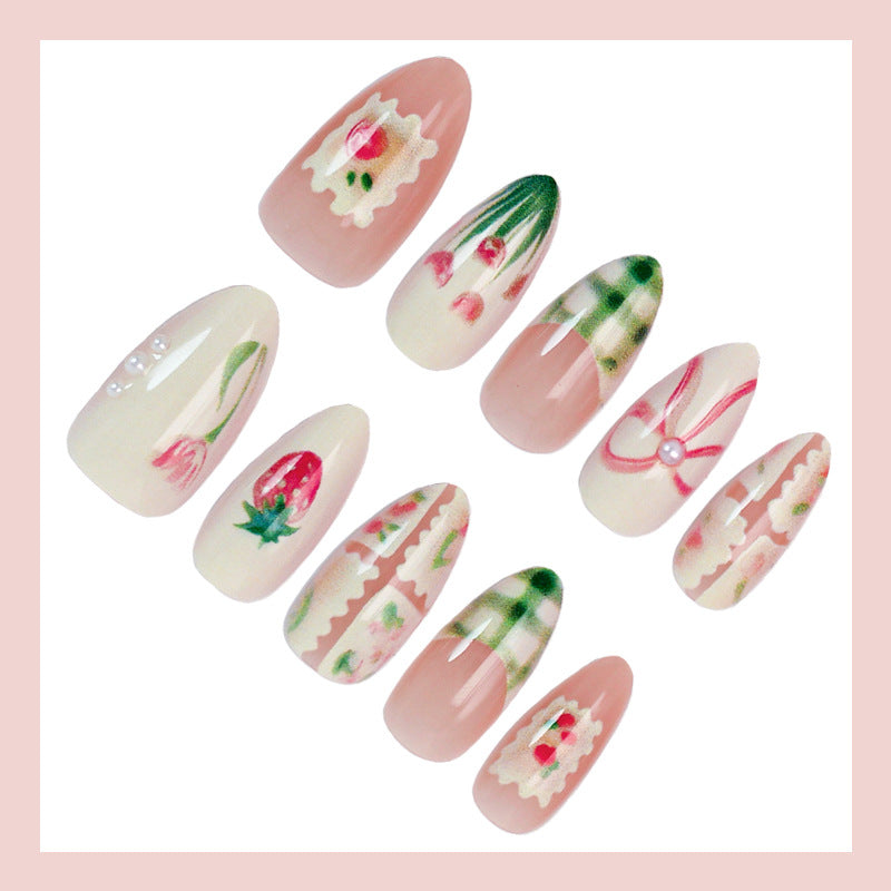 Artificial nail set with elegant floral and fashionable accents Kalsten