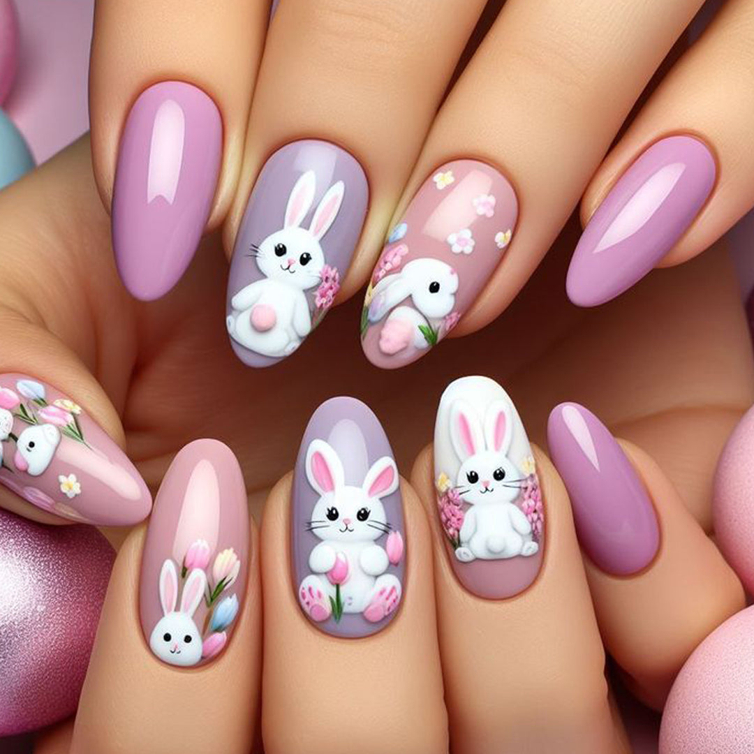 Whimsical Bunny-Themed Nail Art Extensions Kalsten