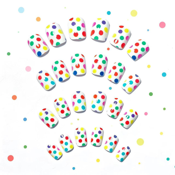Artificial Nails in Colorful Polka Dot Pattern Kalsten