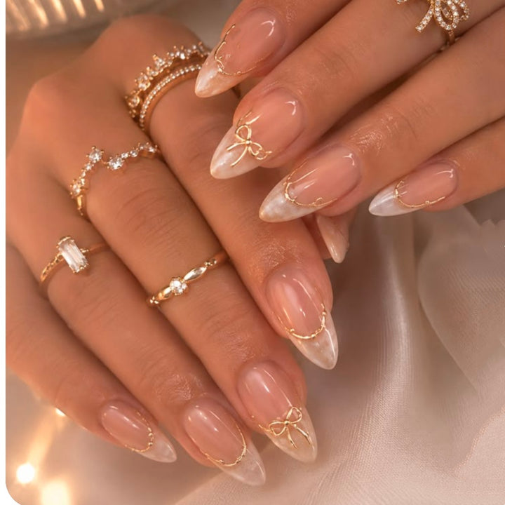 Elegant Stiletto Press-On Nails with Metallic Accents Kalsten