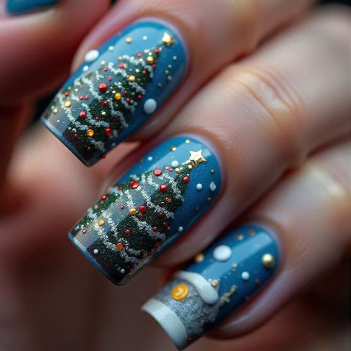 Artificial nails in festive Christmas design Kalsten