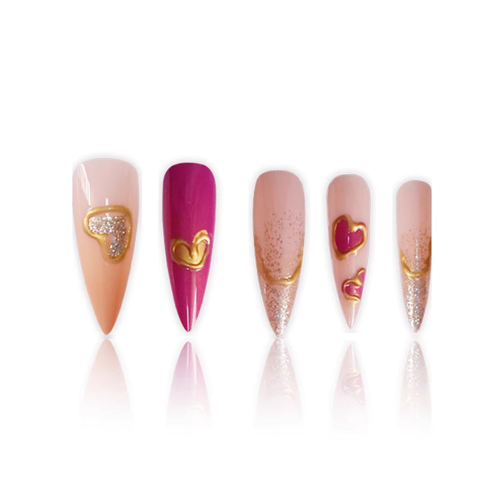 Heart-Embellished Acrylic Press-On Nails Kalsten