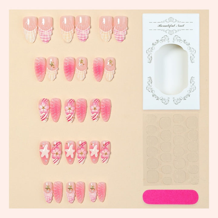 Artificial nail set with maritime shell and flower design Kalsten